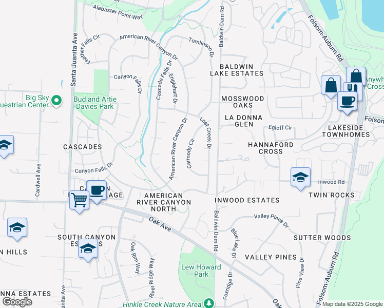 map of restaurants, bars, coffee shops, grocery stores, and more near 104 Calwell Court in Folsom