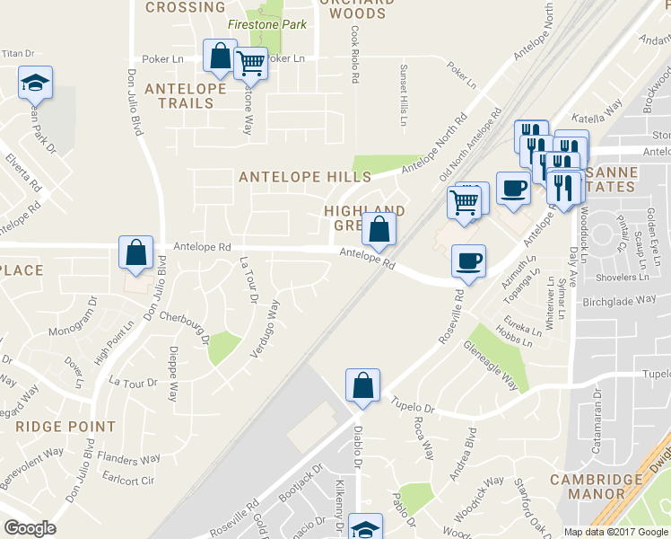 map of restaurants, bars, coffee shops, grocery stores, and more near 7565 Verdugo Way in Sacramento