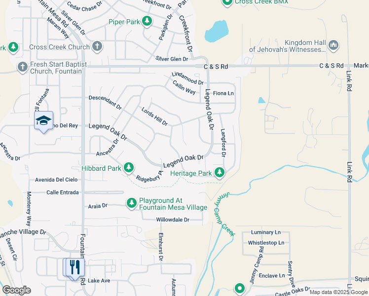 map of restaurants, bars, coffee shops, grocery stores, and more near 1227 White Stone Way in Fountain