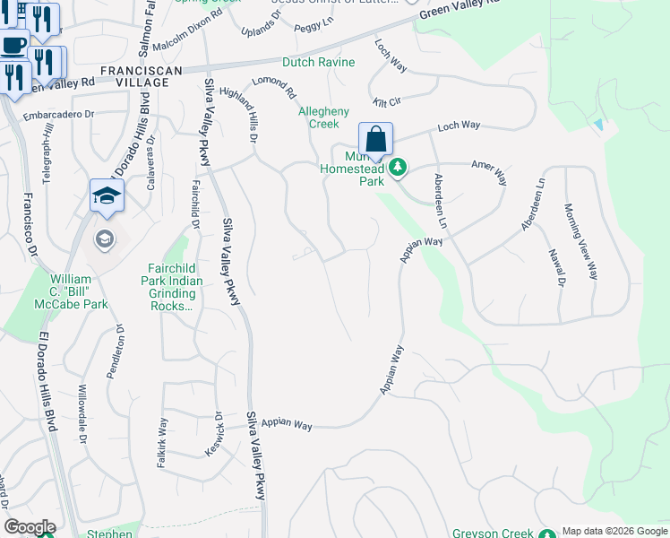 map of restaurants, bars, coffee shops, grocery stores, and more near 1194 Shetland Way in El Dorado Hills