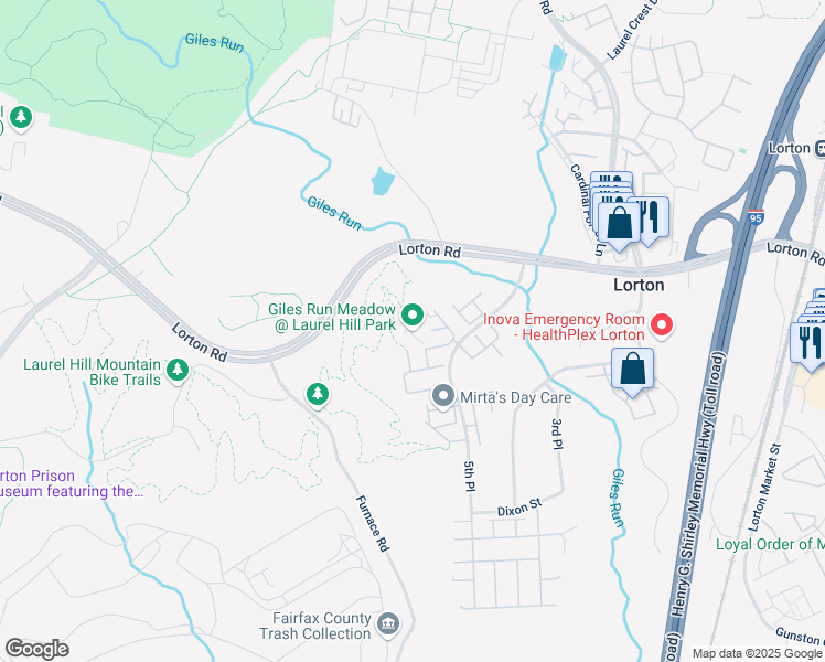 map of restaurants, bars, coffee shops, grocery stores, and more near 8409 Lorton Road in Lorton