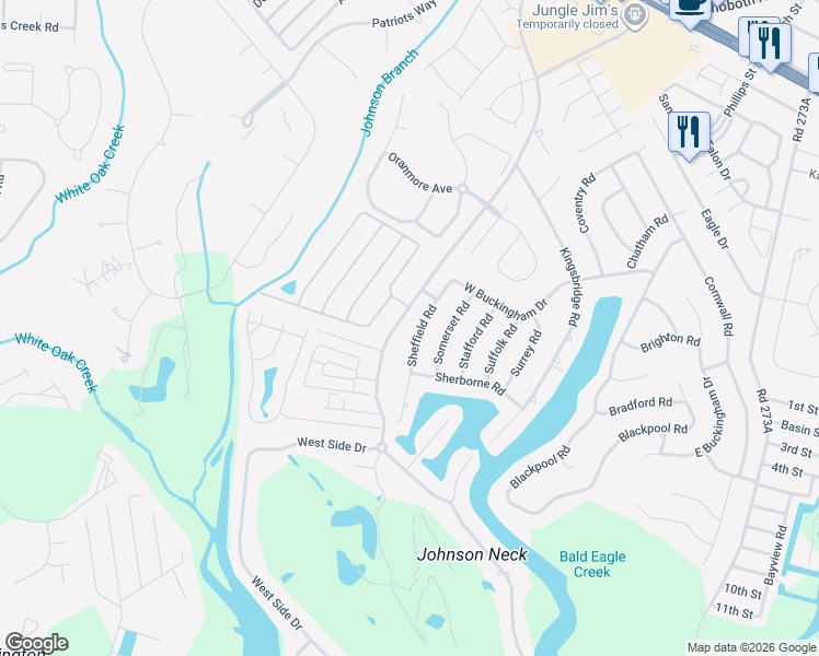 map of restaurants, bars, coffee shops, grocery stores, and more near 12 Sheffield Road in Rehoboth Beach
