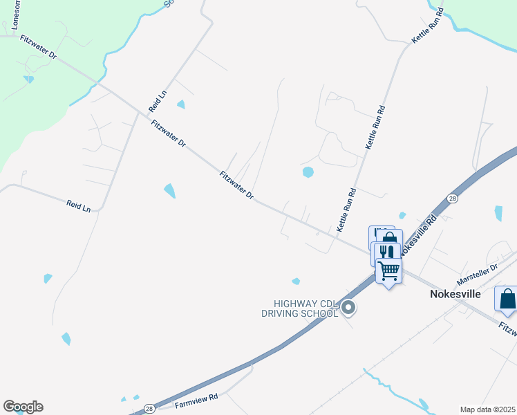 map of restaurants, bars, coffee shops, grocery stores, and more near 13307 Fitzwater Drive in Nokesville