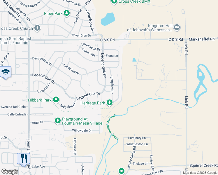map of restaurants, bars, coffee shops, grocery stores, and more near 7621 Sistine Lane in Fountain