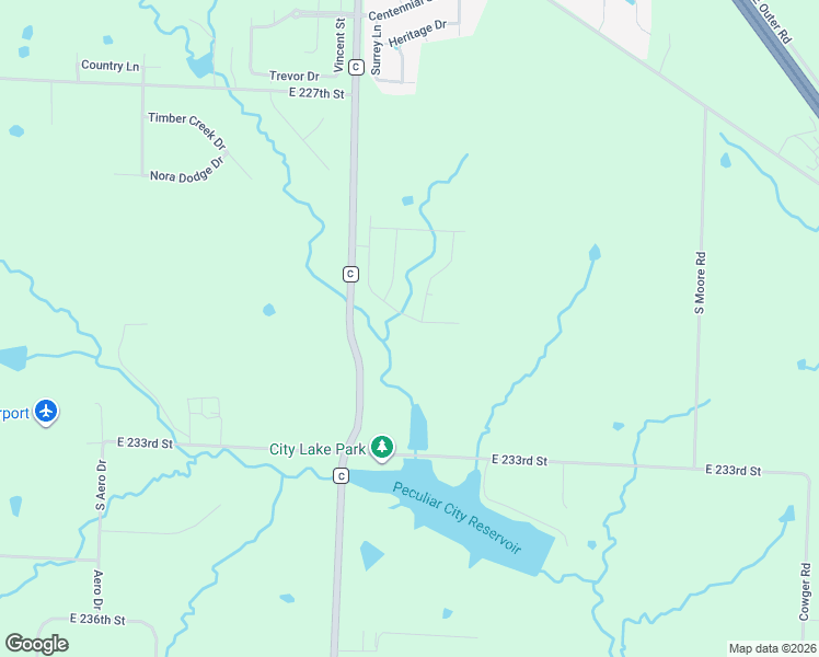 map of restaurants, bars, coffee shops, grocery stores, and more near 23005 South Creekview Drive in Peculiar