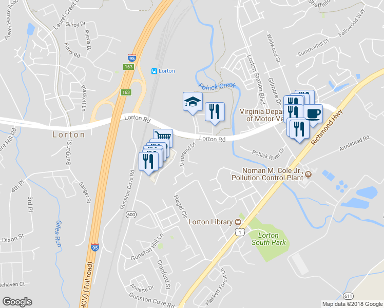 map of restaurants, bars, coffee shops, grocery stores, and more near 7938 Timarand Ct in Lorton