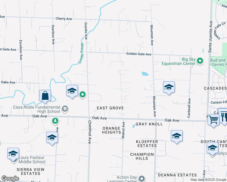 map of restaurants, bars, coffee shops, grocery stores, and more near 7539 Telegraph Avenue in Orangevale