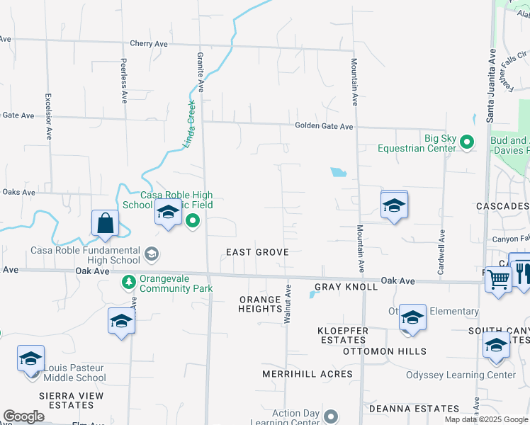 map of restaurants, bars, coffee shops, grocery stores, and more near 7539 Telegraph Avenue in Orangevale