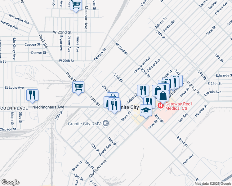 map of restaurants, bars, coffee shops, grocery stores, and more near 2008 Cleveland Boulevard in Granite City