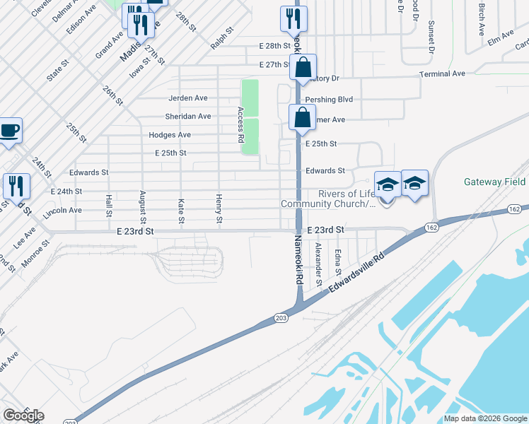 map of restaurants, bars, coffee shops, grocery stores, and more near 2658 Lincoln Avenue in Granite City