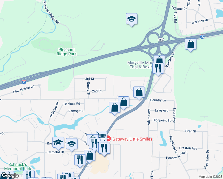map of restaurants, bars, coffee shops, grocery stores, and more near 4 Wagon Wheel Court in Collinsville