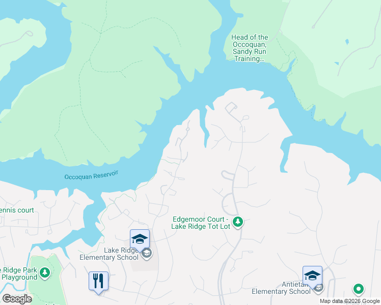 map of restaurants, bars, coffee shops, grocery stores, and more near 3273 Corcyra Court in Woodbridge