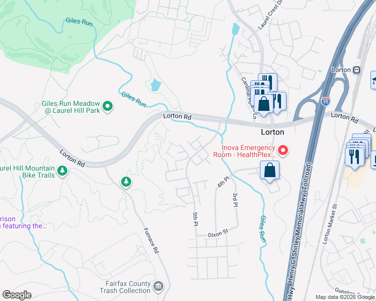 map of restaurants, bars, coffee shops, grocery stores, and more near 9345 Cumbria Valley Drive in Lorton