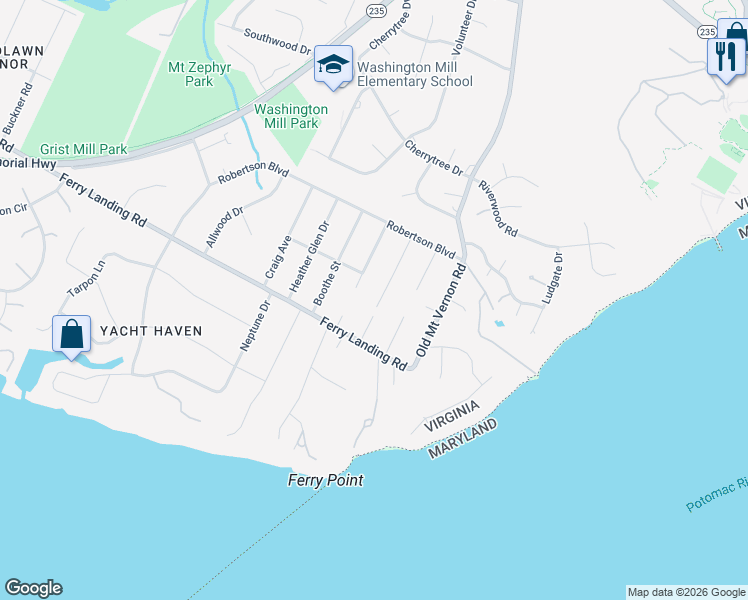 map of restaurants, bars, coffee shops, grocery stores, and more near 9406 Fairfax Street in Alexandria