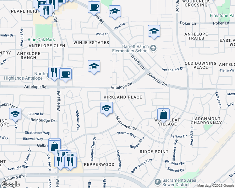 map of restaurants, bars, coffee shops, grocery stores, and more near 4630 Luxford Court in Sacramento