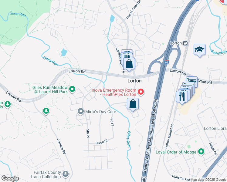 map of restaurants, bars, coffee shops, grocery stores, and more near 8208 Legion Drive in Lorton
