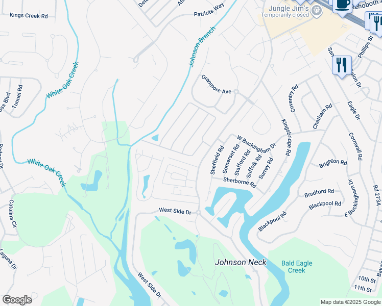 map of restaurants, bars, coffee shops, grocery stores, and more near 11 Branchwood Drive in Rehoboth Beach