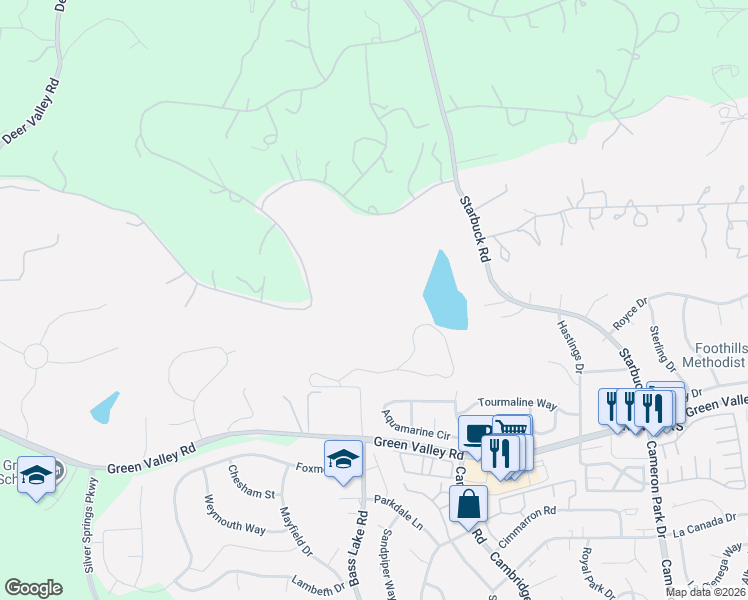 map of restaurants, bars, coffee shops, grocery stores, and more near 3000 Alexandrite Drive in Rescue