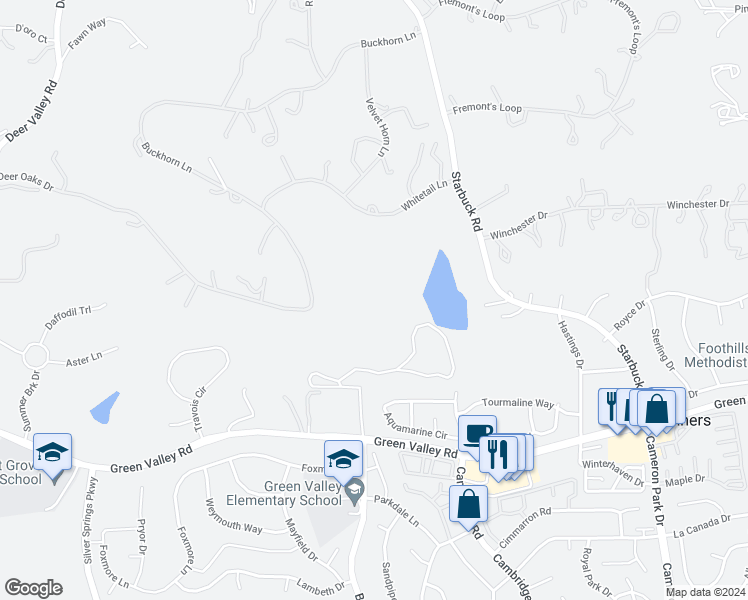 map of restaurants, bars, coffee shops, grocery stores, and more near 3000 Alexandrite Drive in Rescue