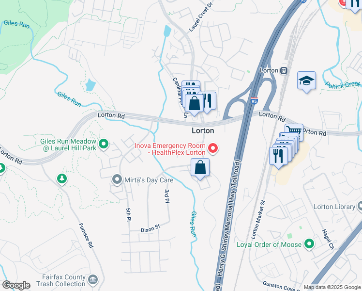 map of restaurants, bars, coffee shops, grocery stores, and more near 8208 Legion Drive in Lorton