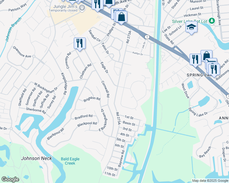map of restaurants, bars, coffee shops, grocery stores, and more near 20500 Bay Vista Road in Rehoboth Beach
