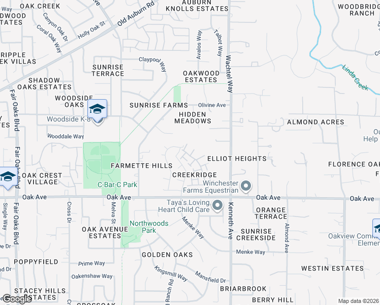 map of restaurants, bars, coffee shops, grocery stores, and more near 7616 Creekridge Lane in Citrus Heights