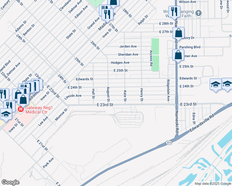 map of restaurants, bars, coffee shops, grocery stores, and more near 2426 Lincoln Avenue in Granite City