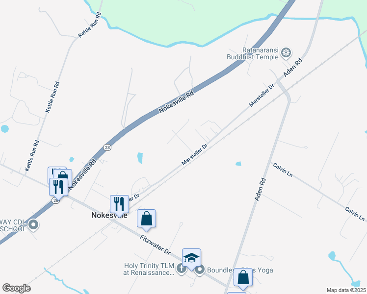 map of restaurants, bars, coffee shops, grocery stores, and more near 11732 Skylark Drive in Nokesville