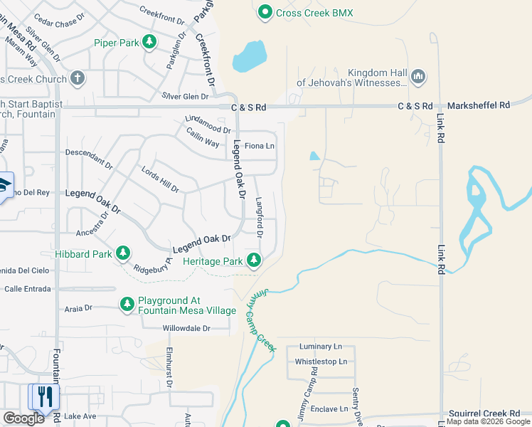 map of restaurants, bars, coffee shops, grocery stores, and more near 7710 Sistine Lane in Fountain