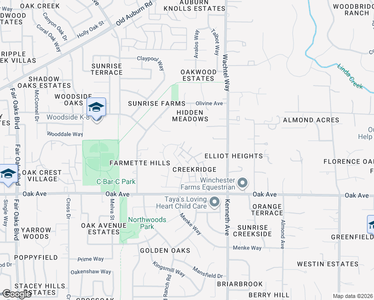 map of restaurants, bars, coffee shops, grocery stores, and more near 7616 Creekridge Lane in Citrus Heights