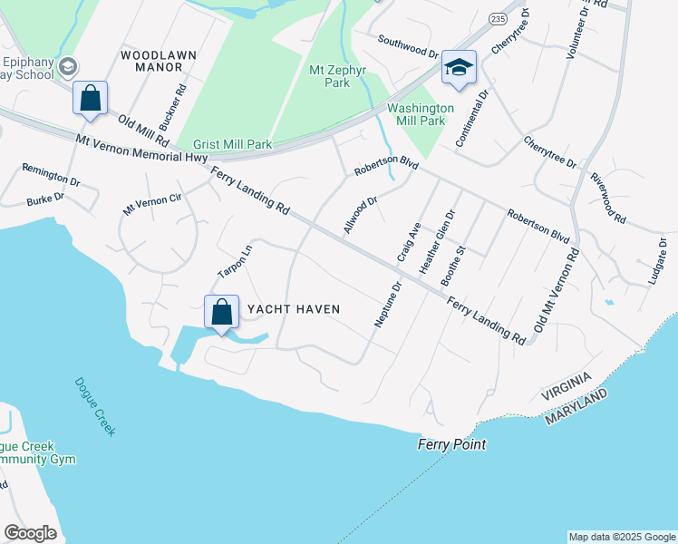 map of restaurants, bars, coffee shops, grocery stores, and more near 4412 Tarpon Lane in Alexandria
