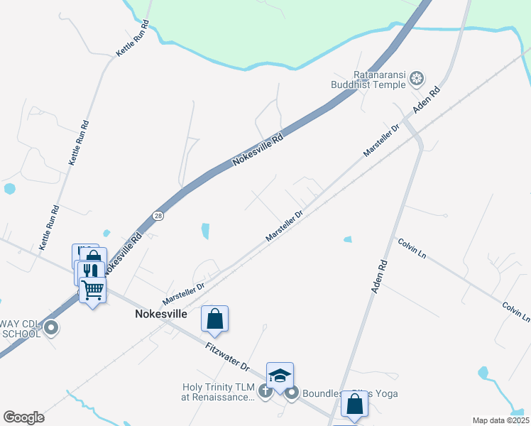map of restaurants, bars, coffee shops, grocery stores, and more near 11732 Skylark Drive in Nokesville