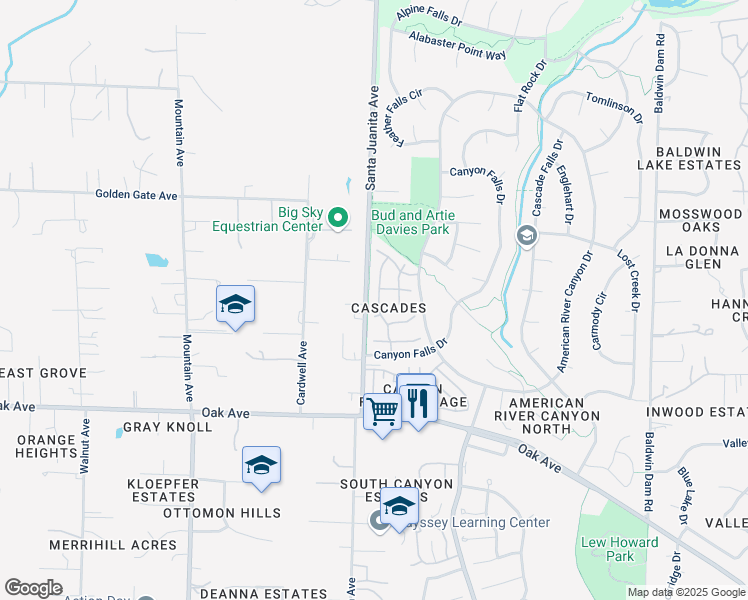 map of restaurants, bars, coffee shops, grocery stores, and more near 121 Marble Canyon Drive in Folsom