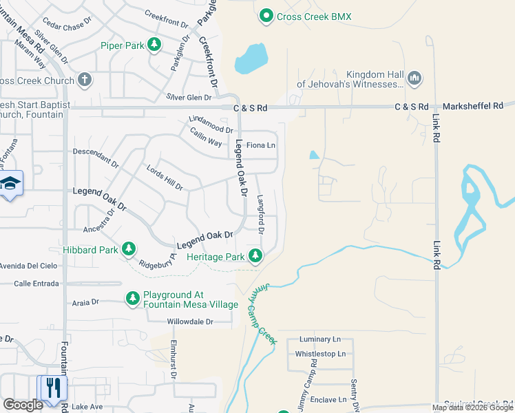map of restaurants, bars, coffee shops, grocery stores, and more near 7621 Sistine Lane in Fountain