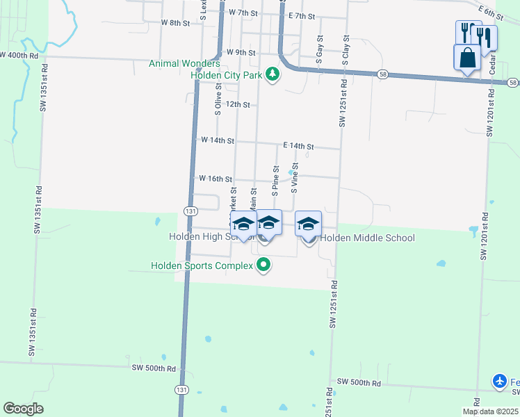 map of restaurants, bars, coffee shops, grocery stores, and more near 1609 South Main Street in Holden