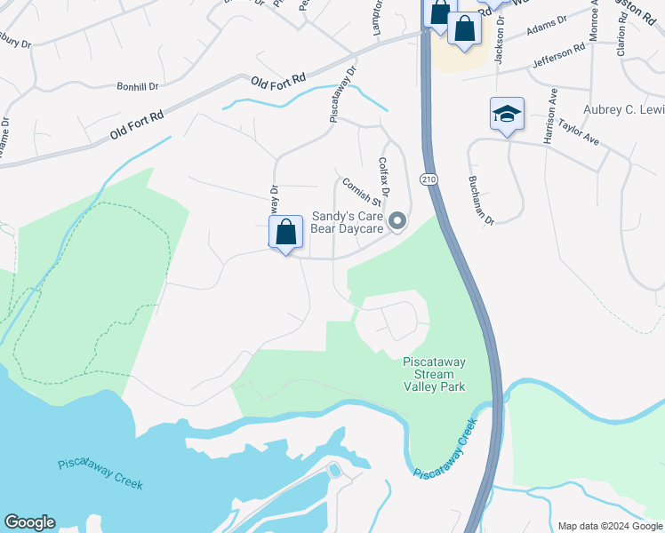 map of restaurants, bars, coffee shops, grocery stores, and more near 13501 Pendleton Street in Fort Washington
