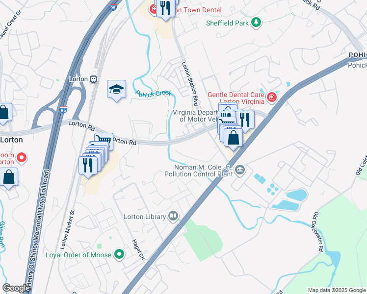 map of restaurants, bars, coffee shops, grocery stores, and more near 7713 Lorton Road in Lorton