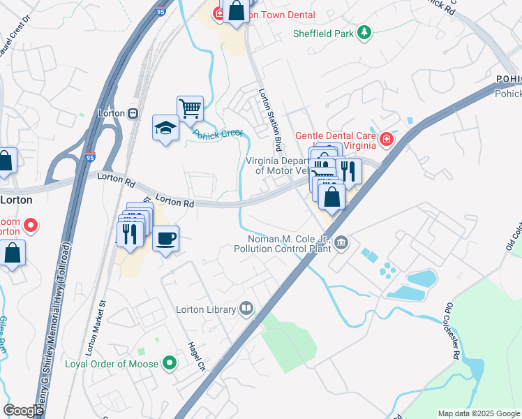 map of restaurants, bars, coffee shops, grocery stores, and more near 7713 Lorton Road in Lorton