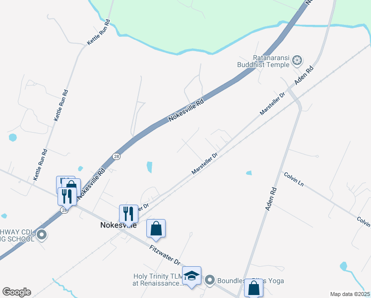 map of restaurants, bars, coffee shops, grocery stores, and more near 11734 Skylark Drive in Nokesville