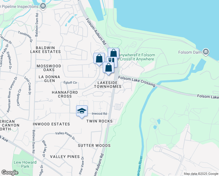 map of restaurants, bars, coffee shops, grocery stores, and more near 110 Pierpoint Circle in Folsom