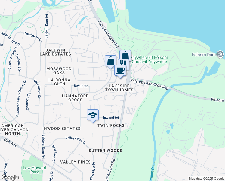 map of restaurants, bars, coffee shops, grocery stores, and more near 135 Pierpoint Circle in Folsom