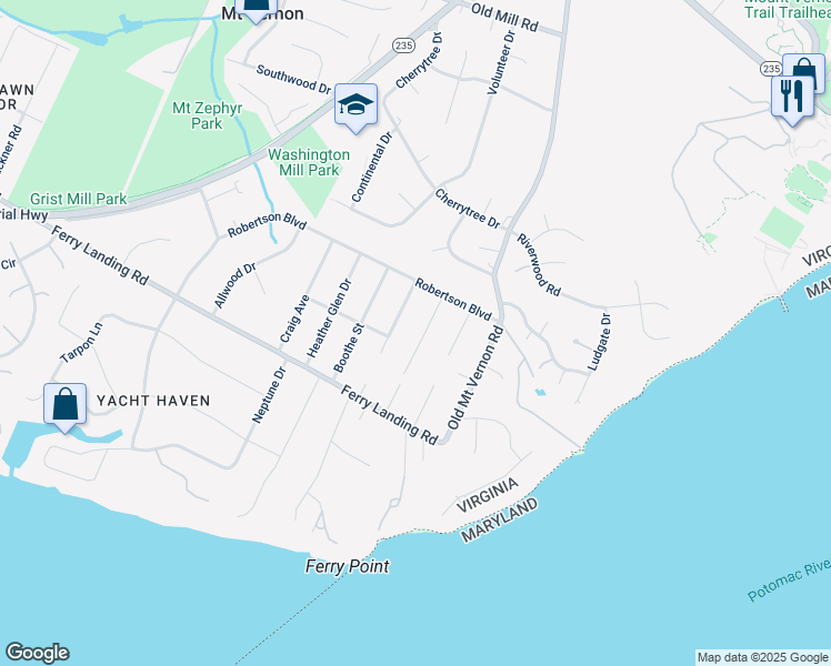map of restaurants, bars, coffee shops, grocery stores, and more near 9326 Fairfax Street in Alexandria