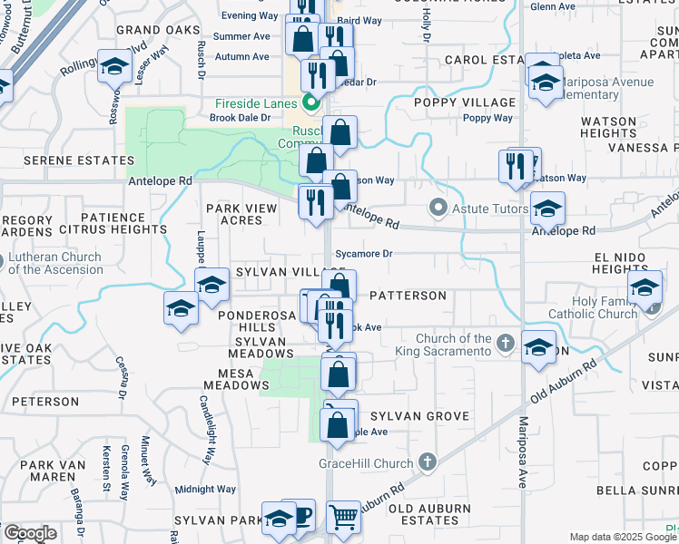 map of restaurants, bars, coffee shops, grocery stores, and more near in Citrus Heights