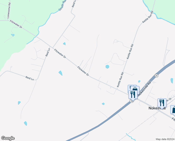 map of restaurants, bars, coffee shops, grocery stores, and more near 13312 Fitzwater Drive in Nokesville