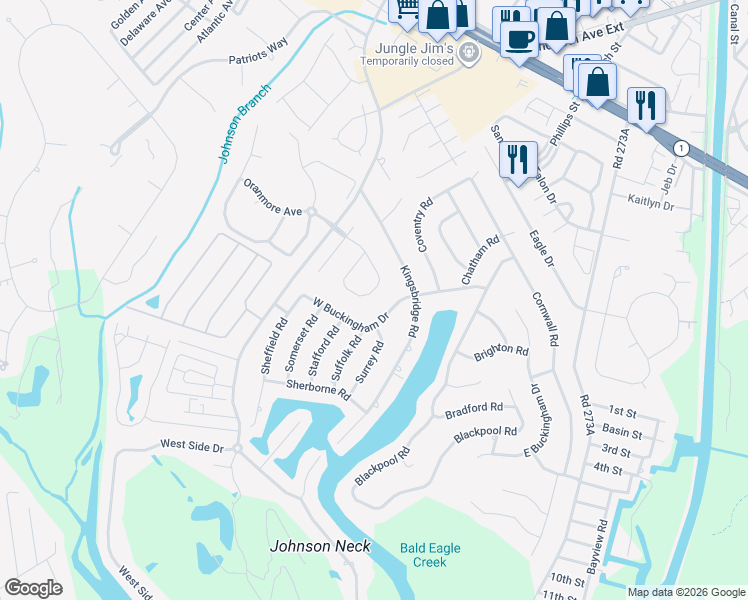 map of restaurants, bars, coffee shops, grocery stores, and more near 41 Windsor Road in Rehoboth Beach