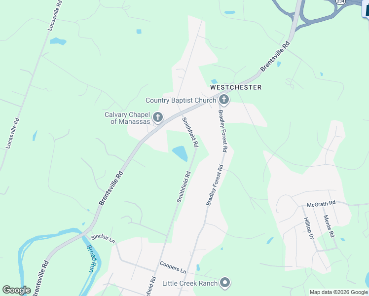 map of restaurants, bars, coffee shops, grocery stores, and more near 11602 Smithfield Road in Manassas