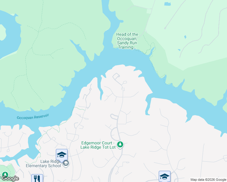 map of restaurants, bars, coffee shops, grocery stores, and more near 3112 Woods Cove Lane in Woodbridge