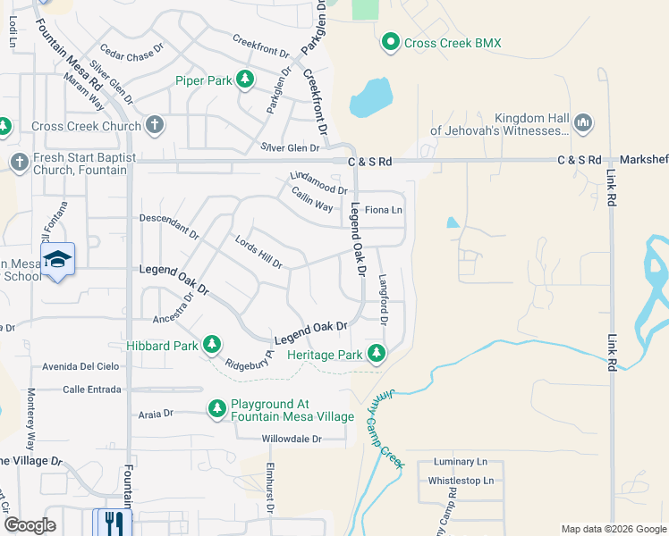 map of restaurants, bars, coffee shops, grocery stores, and more near 7510 Sistine Lane in Fountain