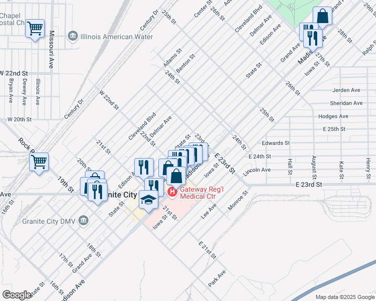 map of restaurants, bars, coffee shops, grocery stores, and more near 2237 Grand Avenue in Granite City