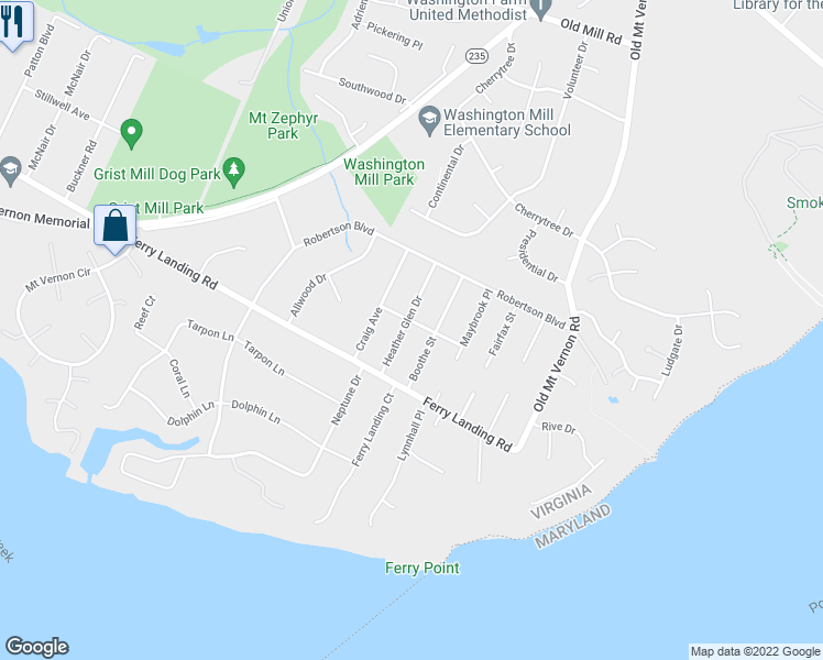 map of restaurants, bars, coffee shops, grocery stores, and more near 4207 Scotland Road in Alexandria